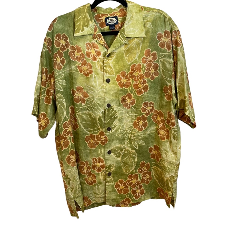 Tommy Bahama linen Hawaiian shirt size medium.  Yellow, light green and rust